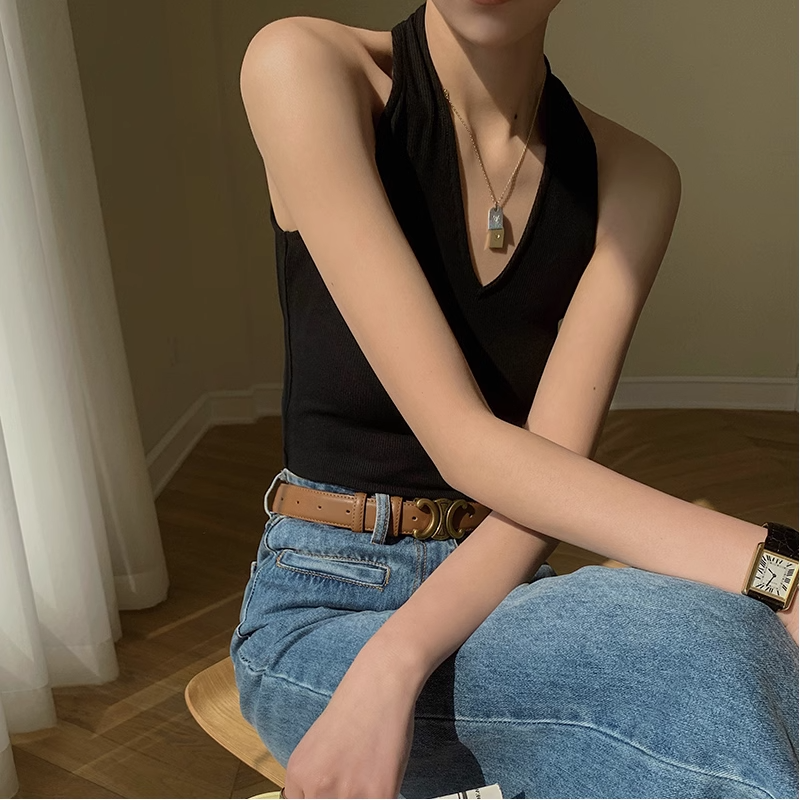 Beauty Back Suit V-neck Sleeveless off-Shoulder Halterneck Small Sling