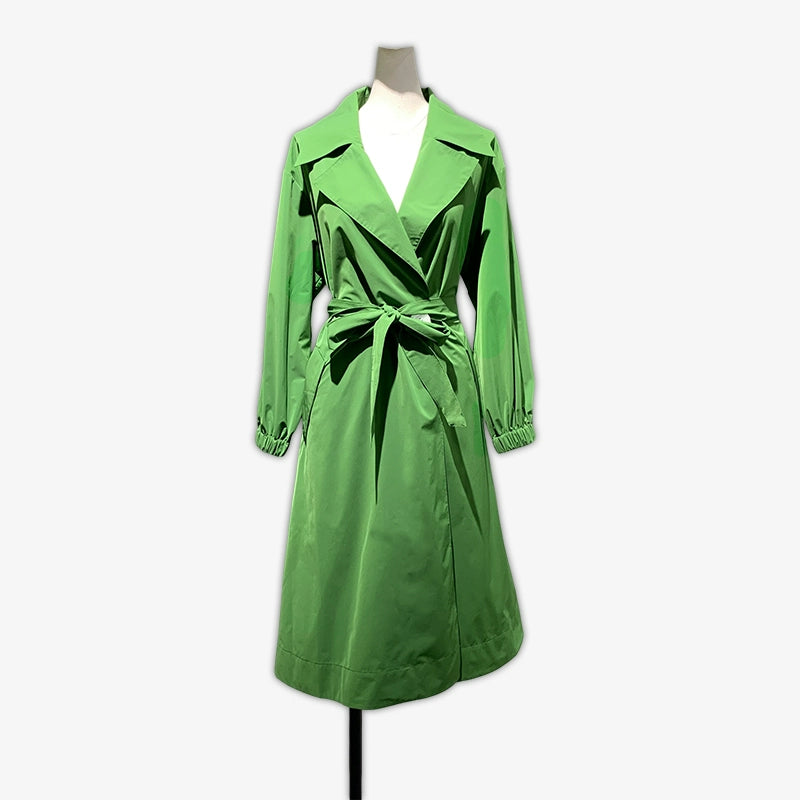 Green Mid Length Long Length K-style Loose Waist-Tight Ins Trench Coat