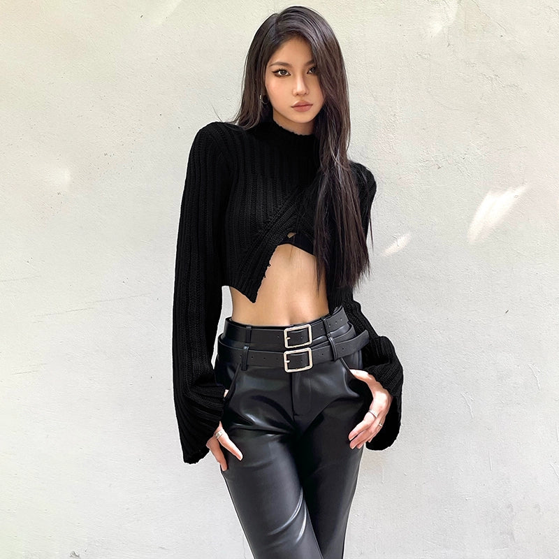 Gagaopt Split Half-Collar Sunken Stripe Knitwear