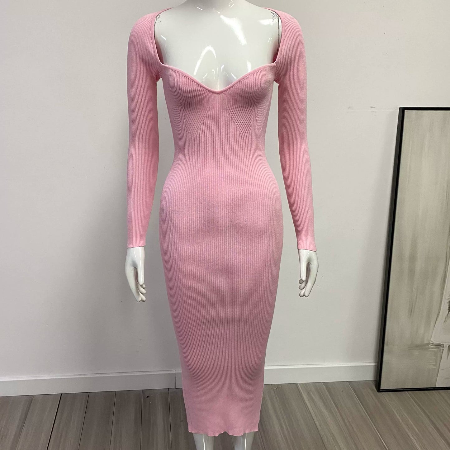 Foreign Trade Original Order European and American Sexy Pure Color Silm Party Dress Knitting Tube Top Elastic Mid Length Long Length Dress