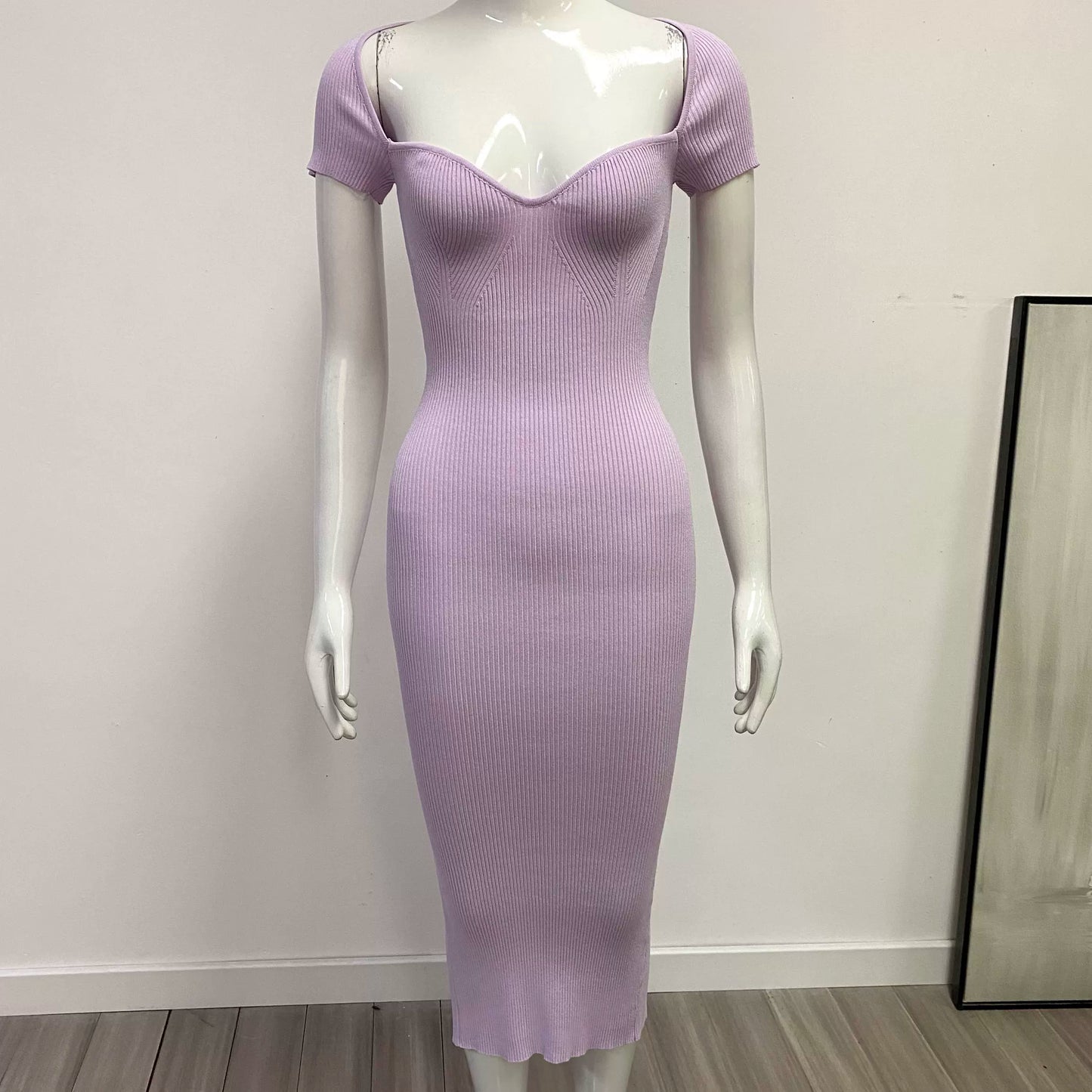 Foreign Trade Original Order European and American Sexy Pure Color Silm Party Dress Knitting Tube Top Elastic Mid Length Long Length Dress