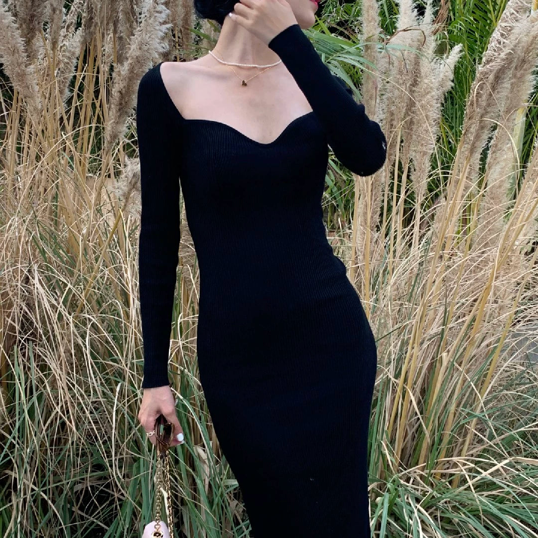 Foreign Trade Original Order European and American Sexy Pure Color Silm Party Dress Knitting Tube Top Elastic Mid Length Long Length Dress