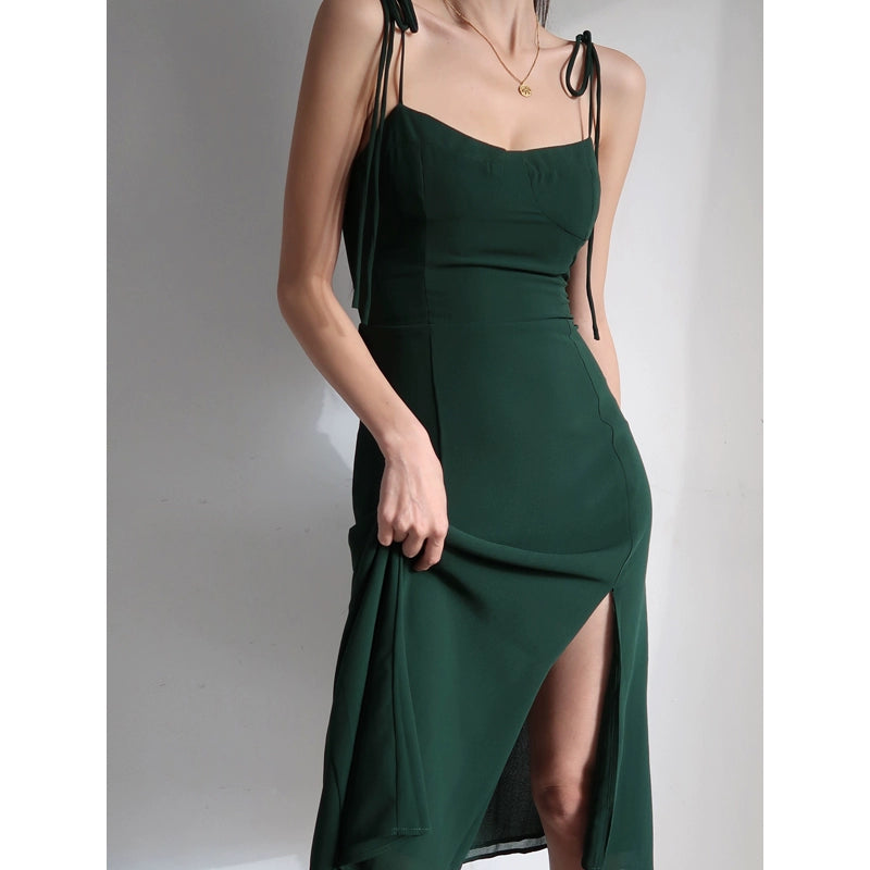 Dark Green Retro Waist-Controlled Side Split Beach Camisole