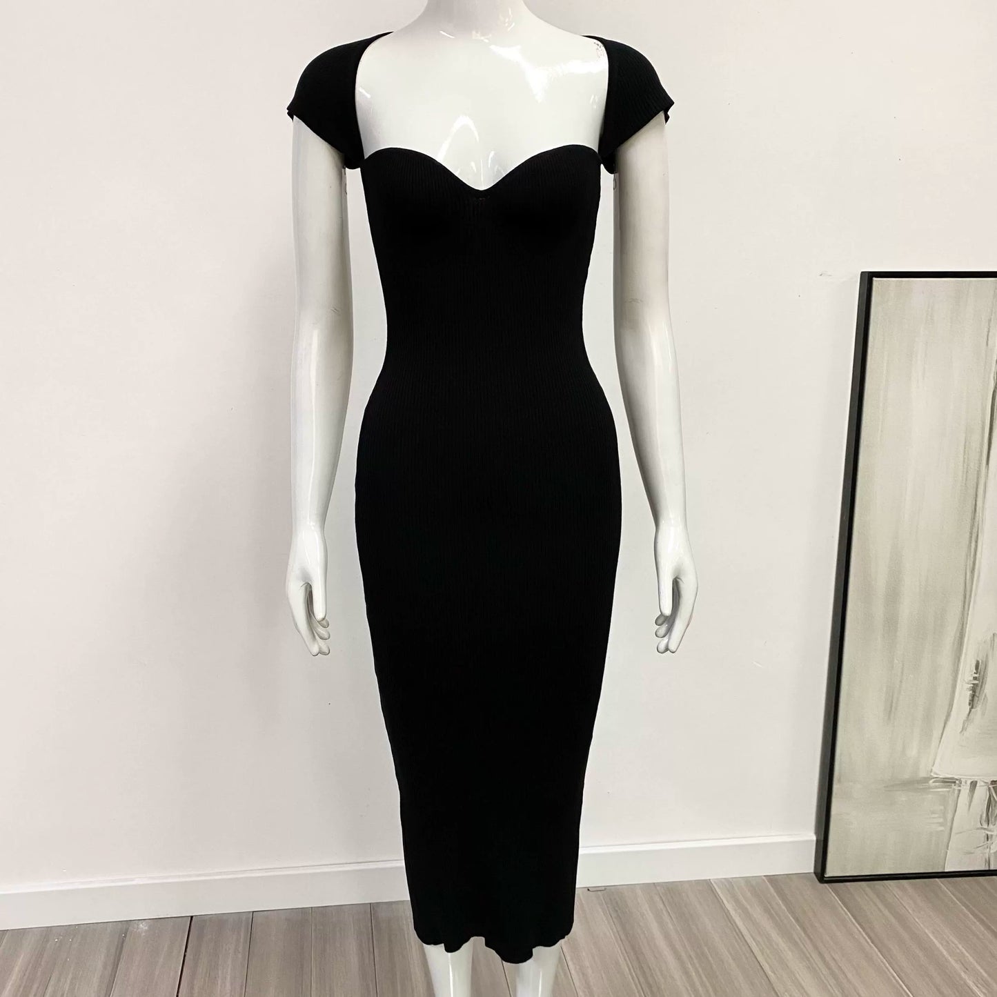 Foreign Trade Original Order European and American Sexy Pure Color Silm Party Dress Knitting Tube Top Elastic Mid Length Long Length Dress