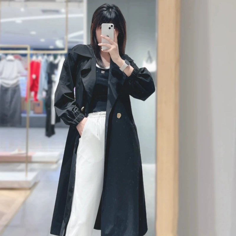 Green Mid Length Long Length K-style Loose Waist-Tight Ins Trench Coat