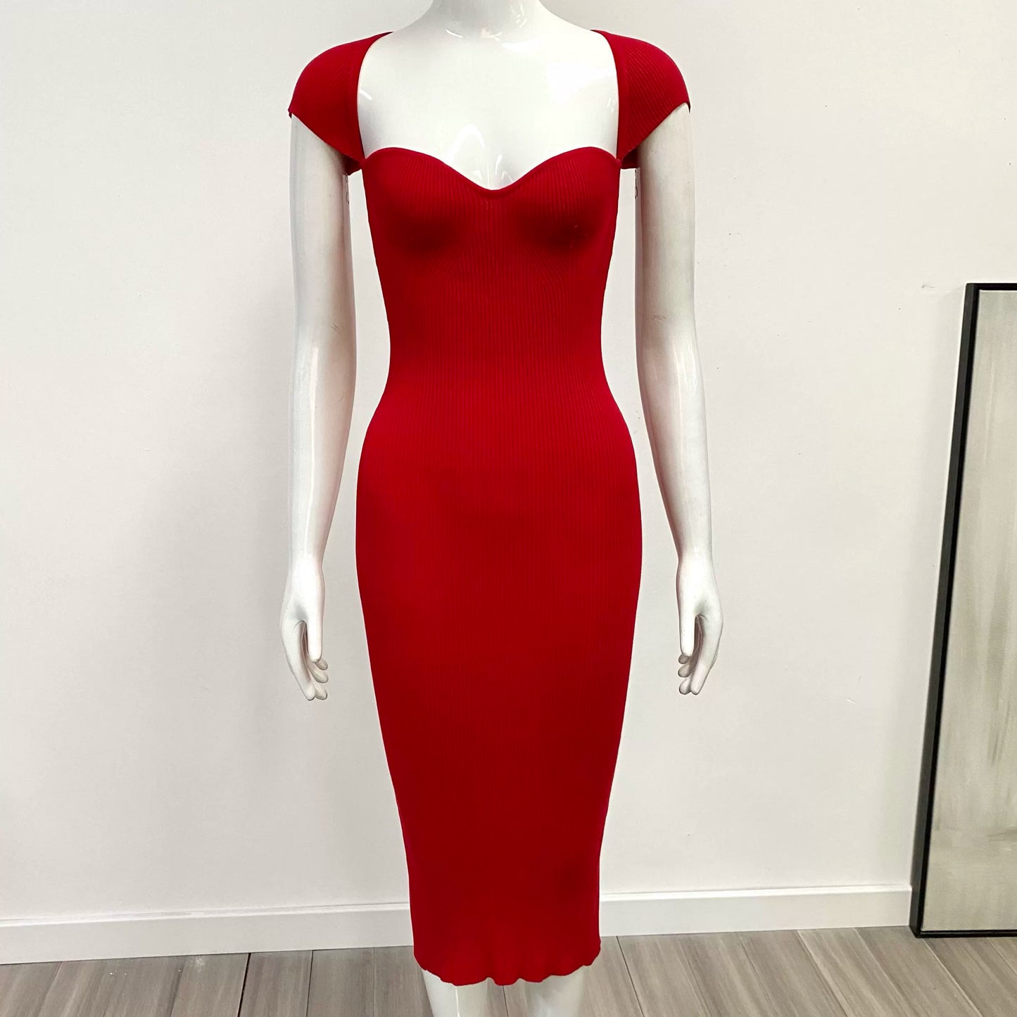 Foreign Trade Original Order European and American Sexy Pure Color Silm Party Dress Knitting Tube Top Elastic Mid Length Long Length Dress