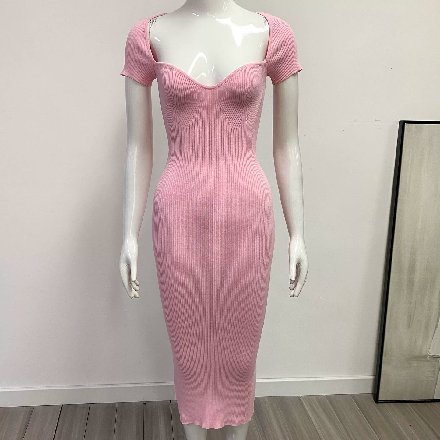 Foreign Trade Original Order European and American Sexy Pure Color Silm Party Dress Knitting Tube Top Elastic Mid Length Long Length Dress