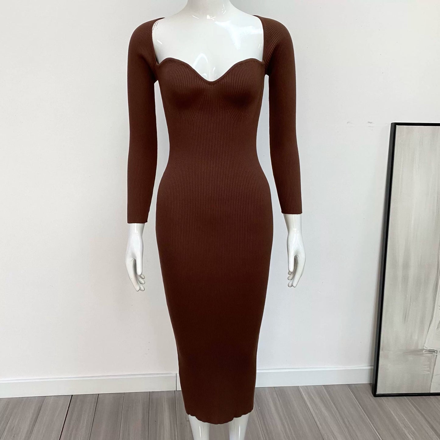 Foreign Trade Original Order European and American Sexy Pure Color Silm Party Dress Knitting Tube Top Elastic Mid Length Long Length Dress