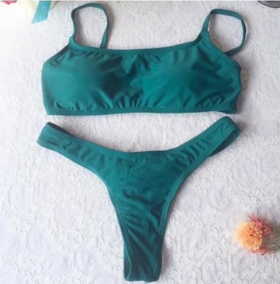 New Pure Color Tube-Top Bikini with Chest Pad Big Breast Swimsuit Swimwear Women Bikinit Swimwear