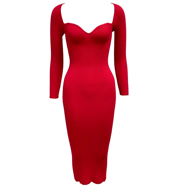 Foreign Trade Original Order European and American Sexy Pure Color Silm Party Dress Knitting Tube Top Elastic Mid Length Long Length Dress