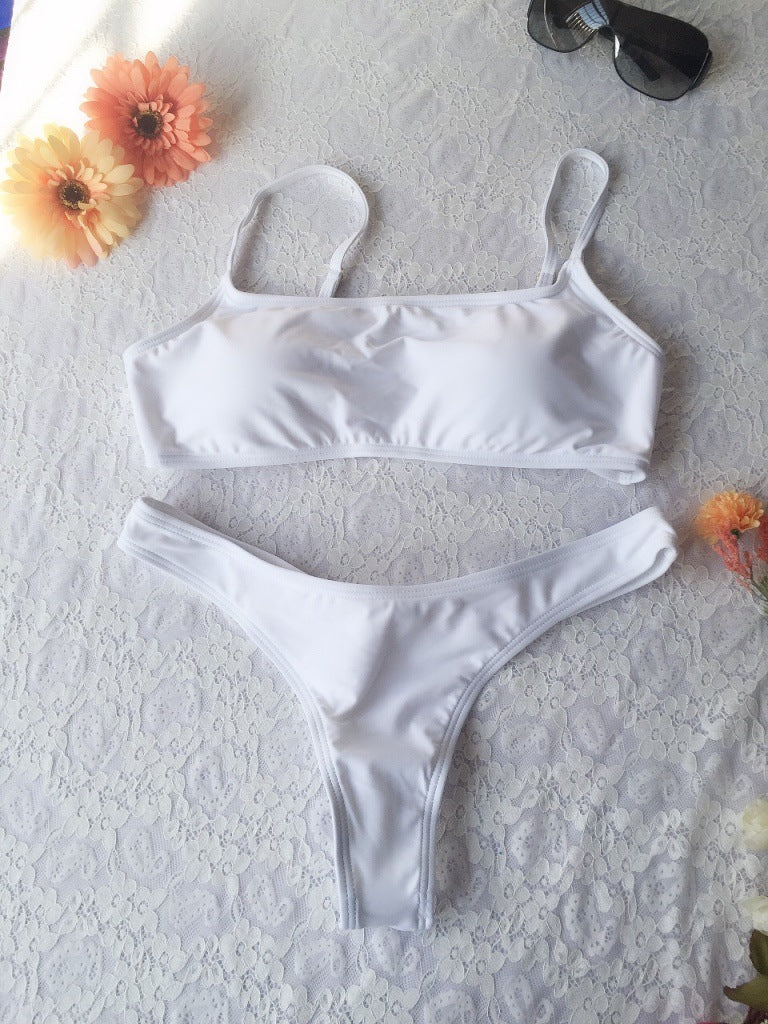 New Pure Color Tube-Top Bikini with Chest Pad Big Breast Swimsuit Swimwear Women Bikinit Swimwear