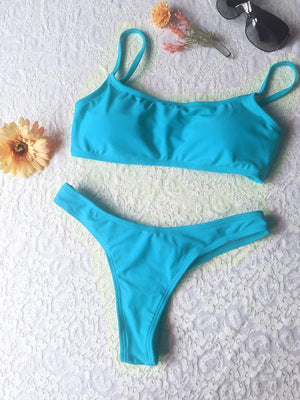 New Pure Color Tube-Top Bikini with Chest Pad Big Breast Swimsuit Swimwear Women Bikinit Swimwear