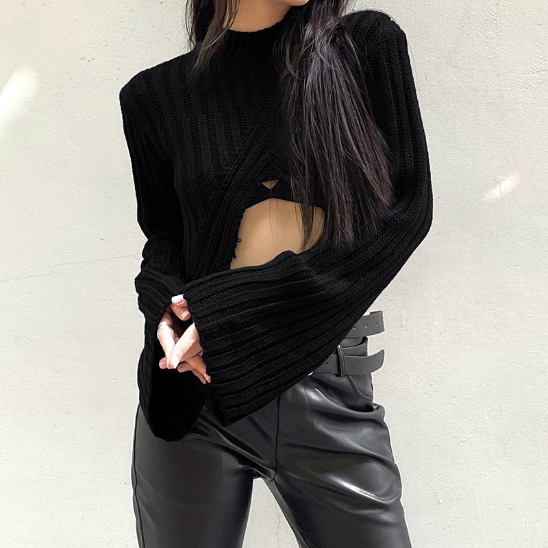 Gagaopt Split Half-Collar Sunken Stripe Knitwear