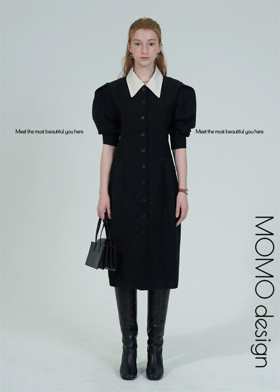 In Stock Grove 22 Early Spring New Peter Pan Collar Retro Puff Sleeve Mid Length Long Length Trench Coat Dress