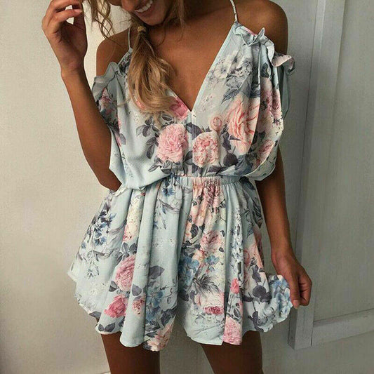 Damen Clubwear Holiday Sommer Mini Jumpsuit Spielanzug Rompe
