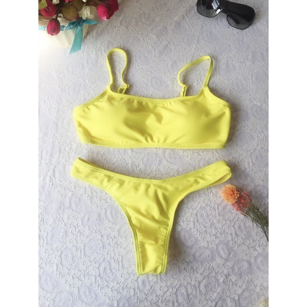 New Pure Color Tube-Top Bikini with Chest Pad Big Breast Swimsuit Swimwear Women Bikinit Swimwear