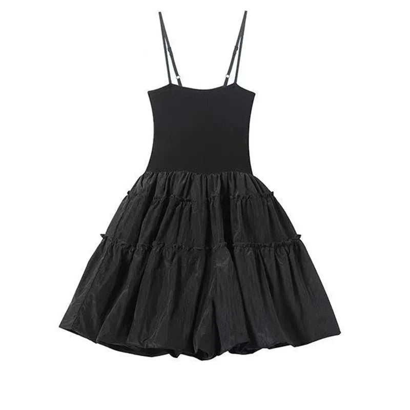 Lucyever Sweet Cute Fluffy Dresses for Women Summer New Spaghetti Strap Black Dress Woman Sleeveless Birthday Party Dress