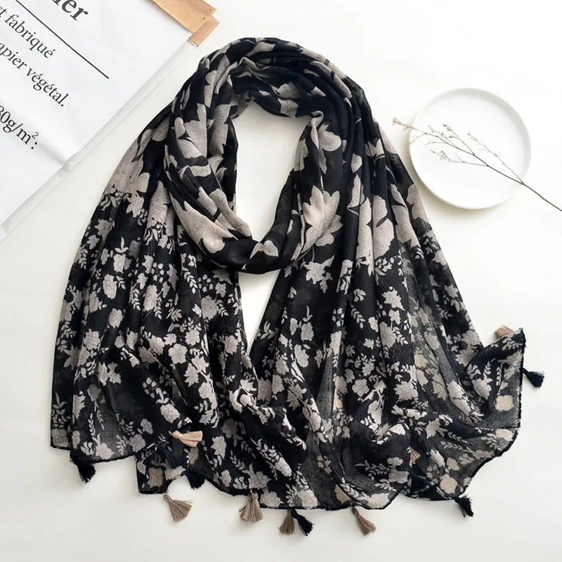 Luxury Brand Scarf For Woman Soft Cotton Shawl Wrap Tassel Viscose Muslim Woman Hijab Boho Beach Towel Female Bandana Headscarf