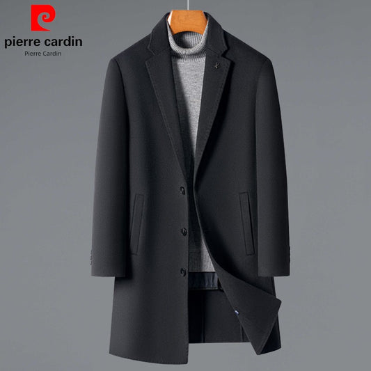 Pierre Cardin Classy 100% Pure Cashmere Double-Sided Woolen Coat Men's Mid-Length Trench Coat Outwear Winter Thickened