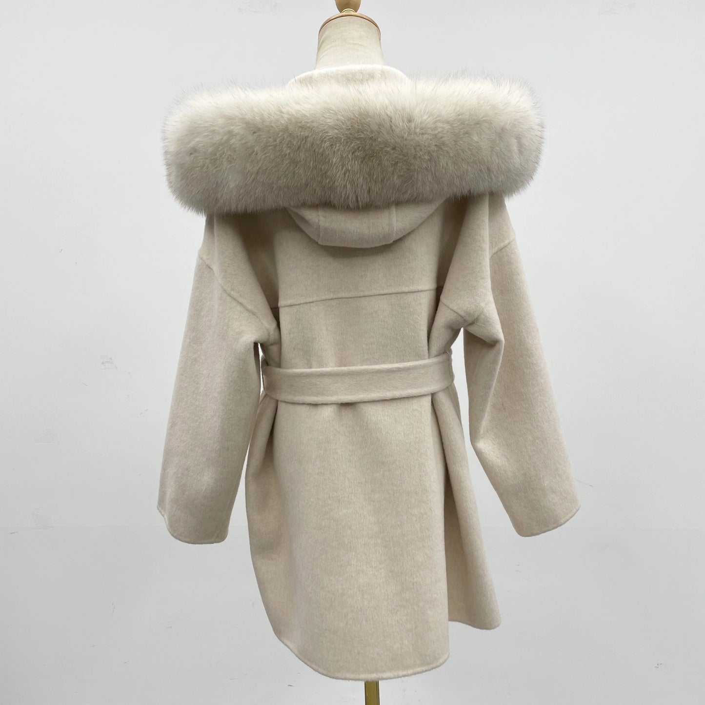 Cashmere Jacket Hand, Fox Fur Woolen Overcoat Cashmere Coat
