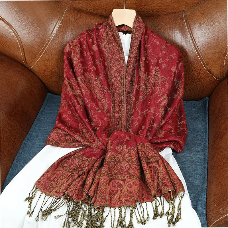 Classic Boho Paisley Jacquard Shawl Vintage Thin Soft Cozy Scarf Elegant Style Breathable Blanket Scarf With Tassel For Women