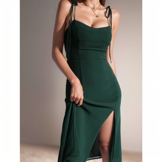 Dark Green Retro Waist-Controlled Side Split Beach Camisole