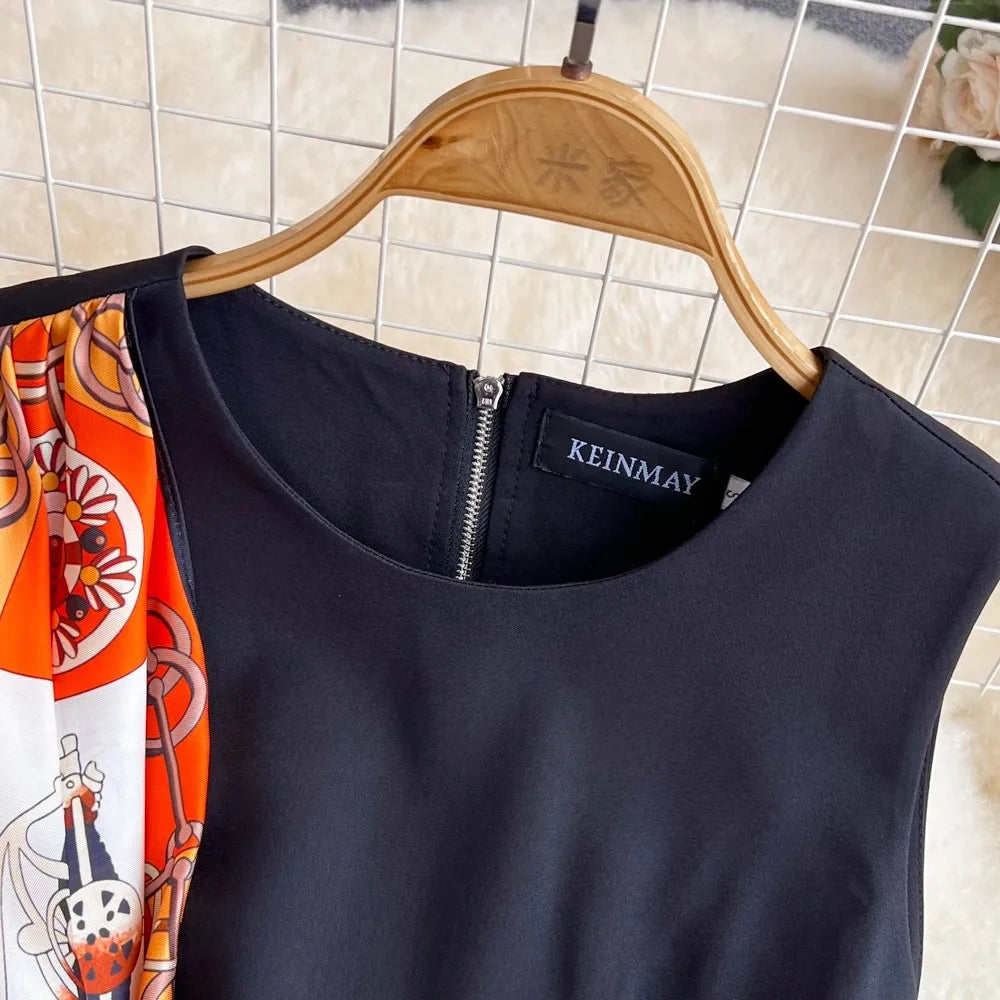 Elegant Office Lady Long Dress Women Spring Summer Sleeveless Patchwork Black Dress Party Dress Vestidos