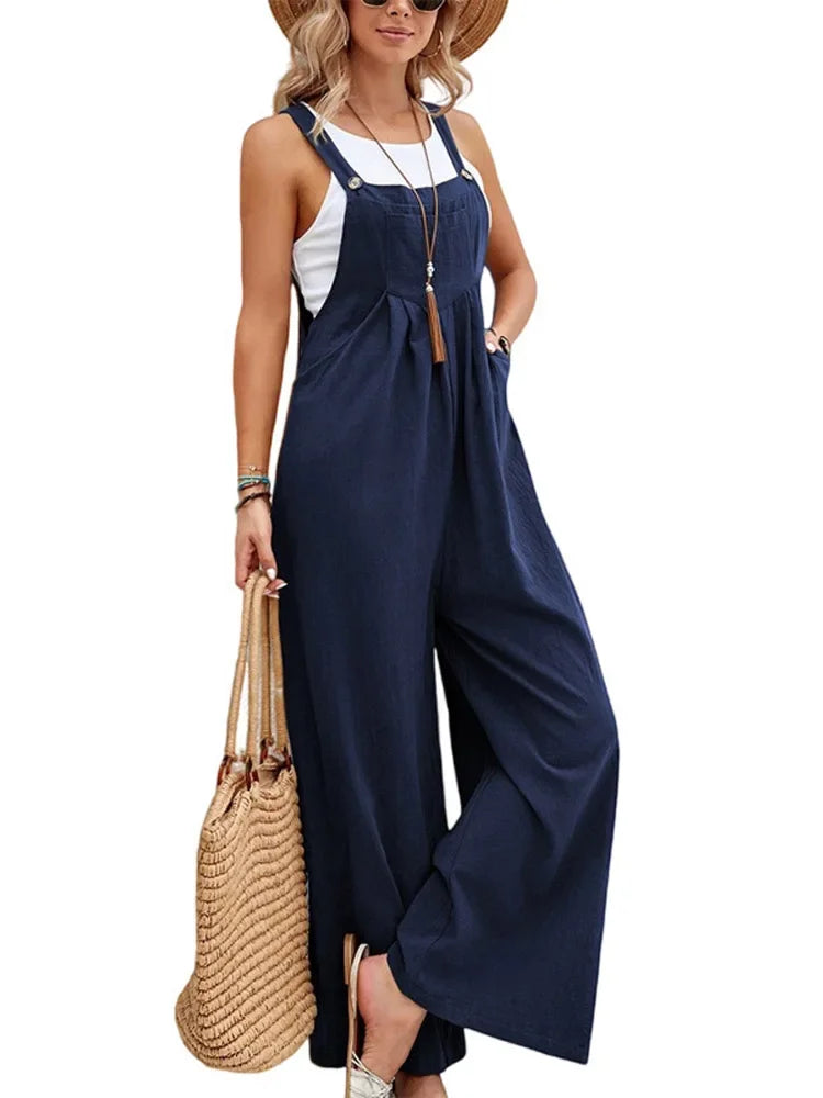 Women Loose Fit Fashion Overalls Wide Leg Baggy Bib Overalls Jumpsuit Dungarees