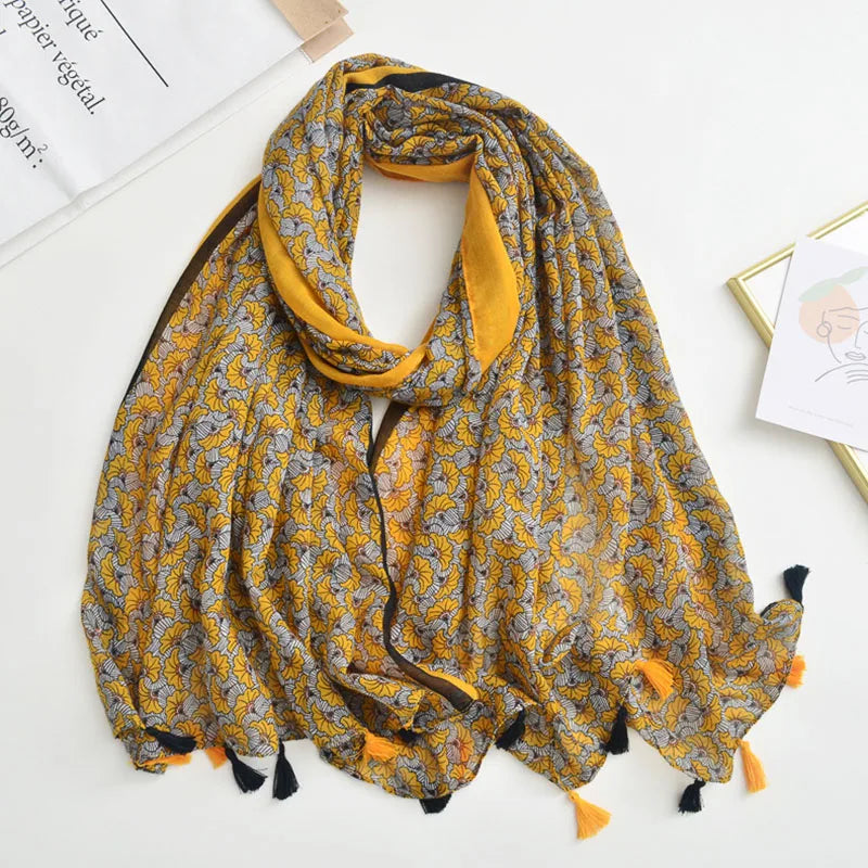 Luxury Brand Scarf For Woman Soft Cotton Shawl Wrap Tassel Viscose Muslim Woman Hijab Boho Beach Towel Female Bandana Headscarf
