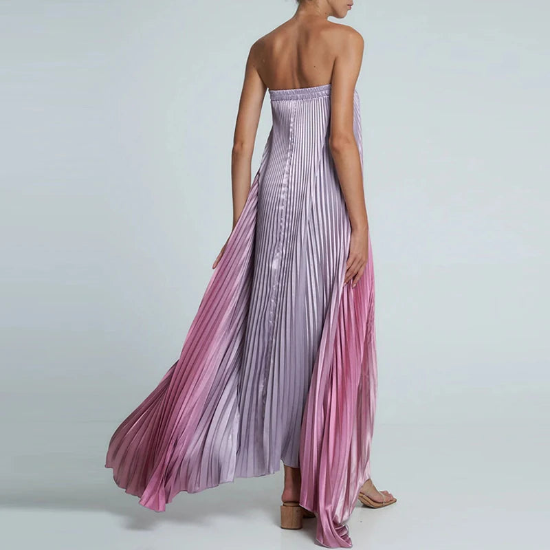 Women Elegant Big Hem One Shoulder Party Dress Show Style Pleated Gala Gowns Banquet New 2024 Gradient Tube Tops Evening Dress