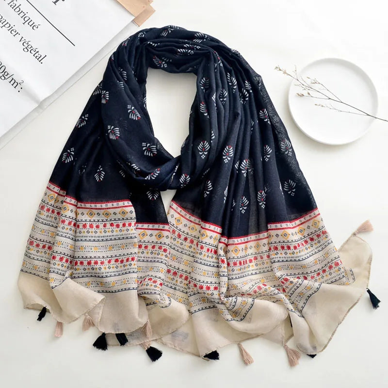 Luxury Brand Scarf For Woman Soft Cotton Shawl Wrap Tassel Viscose Muslim Woman Hijab Boho Beach Towel Female Bandana Headscarf