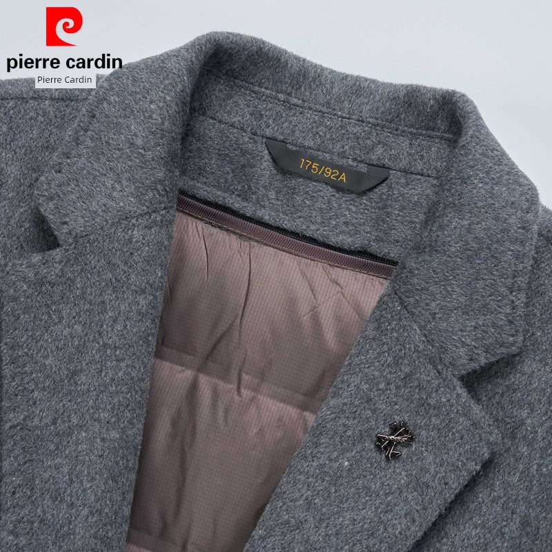 Pierre Cardin Classy 100% Pure Cashmere Double-Sided Woolen Coat Men's Mid-Length Trench Coat Outwear Winter Thickened