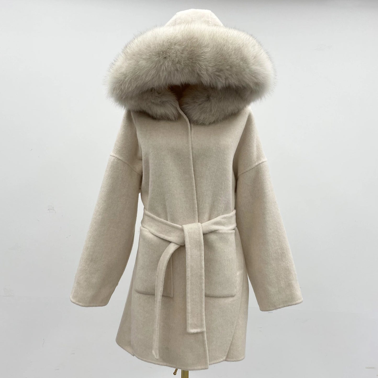 Cashmere Jacket Hand, Fox Fur Woolen Overcoat Cashmere Coat