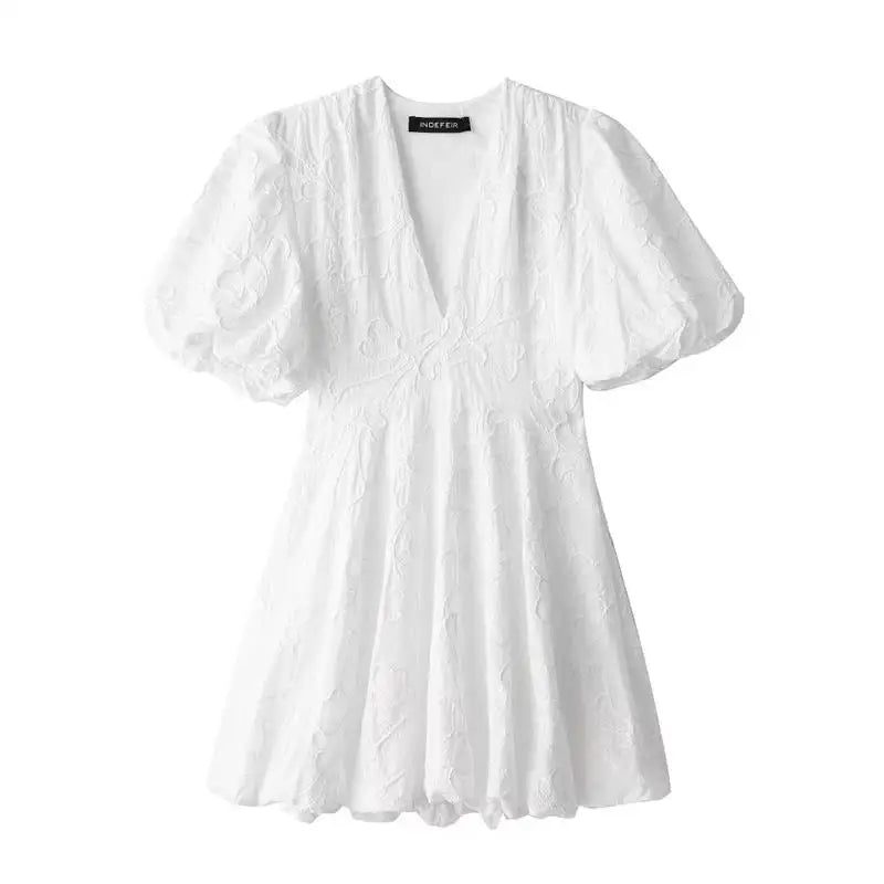 2024 New Embroidered Dresses Summer Women's Fashion Slim V-neck Elegant Vacation Mini Women's Dress Youth Street Party Dress