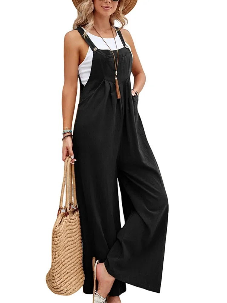 Women Loose Fit Fashion Overalls Wide Leg Baggy Bib Overalls Jumpsuit Dungarees