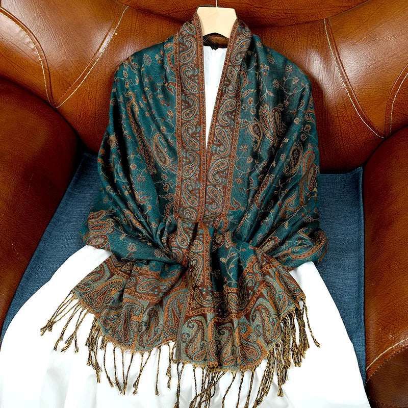 Classic Boho Paisley Jacquard Shawl Vintage Thin Soft Cozy Scarf Elegant Style Breathable Blanket Scarf With Tassel For Women