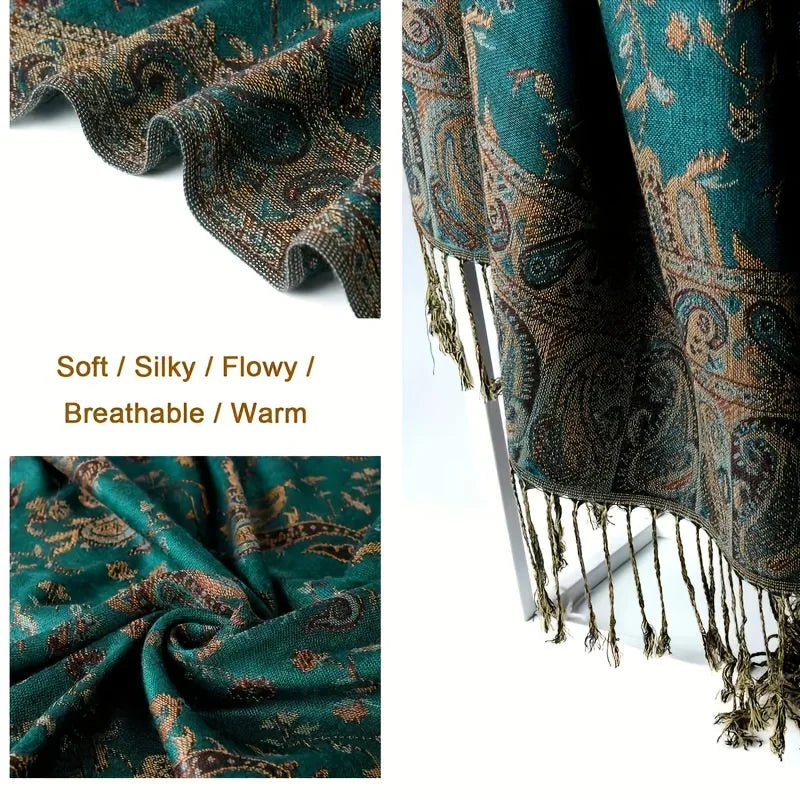 Classic Boho Paisley Jacquard Shawl Vintage Thin Soft Cozy Scarf Elegant Style Breathable Blanket Scarf With Tassel For Women