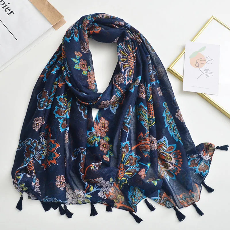 Luxury Brand Scarf For Woman Soft Cotton Shawl Wrap Tassel Viscose Muslim Woman Hijab Boho Beach Towel Female Bandana Headscarf