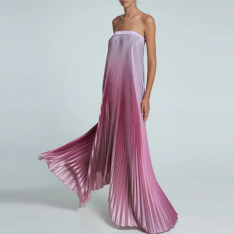 Women Elegant Big Hem One Shoulder Party Dress Show Style Pleated Gala Gowns Banquet New 2024 Gradient Tube Tops Evening Dress