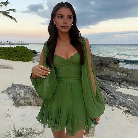 V-neck Dress Party Mini Dress Leopard Print Party Dress with Lantern Sleeves Low-cut V Neck Ruffle Tight Waist A-line for Club