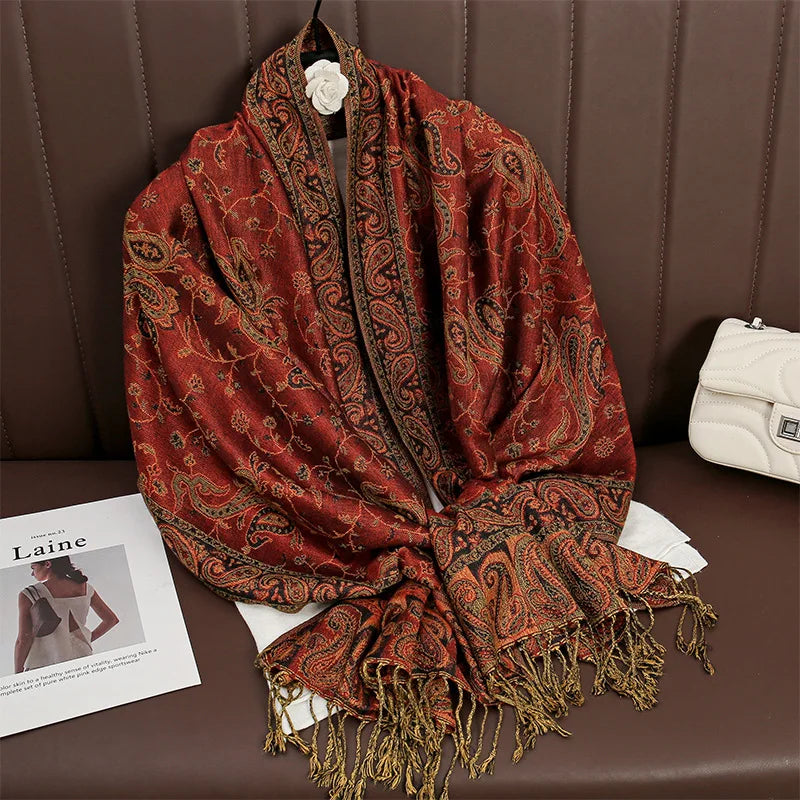 Classic Boho Paisley Jacquard Shawl Vintage Thin Soft Cozy Scarf Elegant Style Breathable Blanket Scarf With Tassel For Women