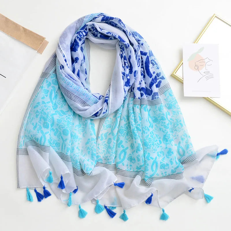 Luxury Brand Scarf For Woman Soft Cotton Shawl Wrap Tassel Viscose Muslim Woman Hijab Boho Beach Towel Female Bandana Headscarf