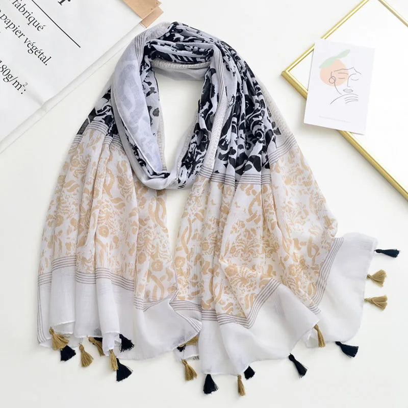 Luxury Brand Scarf For Woman Soft Cotton Shawl Wrap Tassel Viscose Muslim Woman Hijab Boho Beach Towel Female Bandana Headscarf