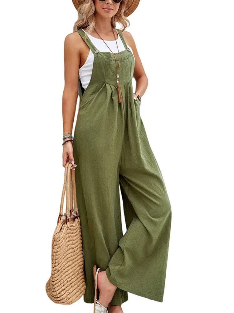 Women Loose Fit Fashion Overalls Wide Leg Baggy Bib Overalls Jumpsuit Dungarees