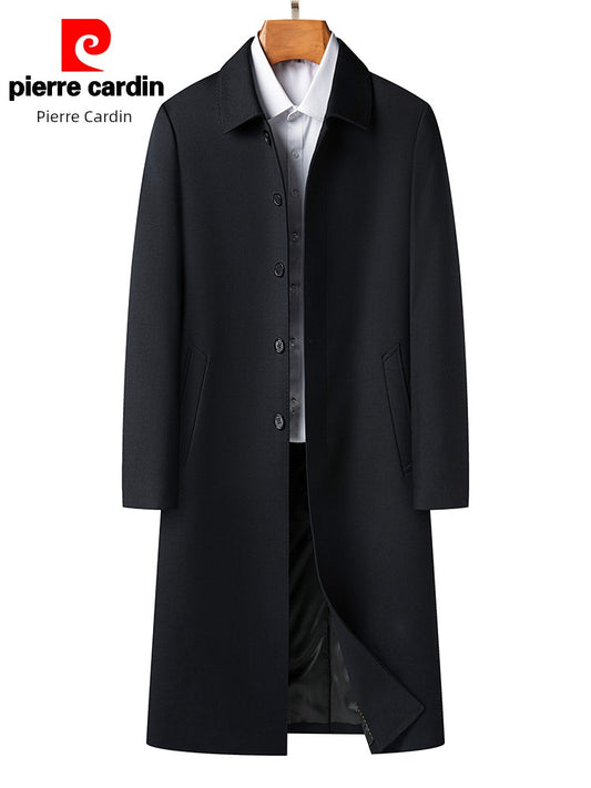 Pierre Cardin Dad Coat Spring Type Middle-Aged Men's Mid-Length Trench Coat Autumn Clothing Thin Men's Long Type Tops