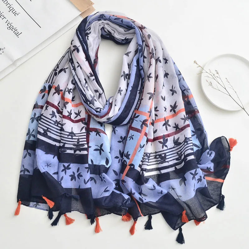 Luxury Brand Scarf For Woman Soft Cotton Shawl Wrap Tassel Viscose Muslim Woman Hijab Boho Beach Towel Female Bandana Headscarf