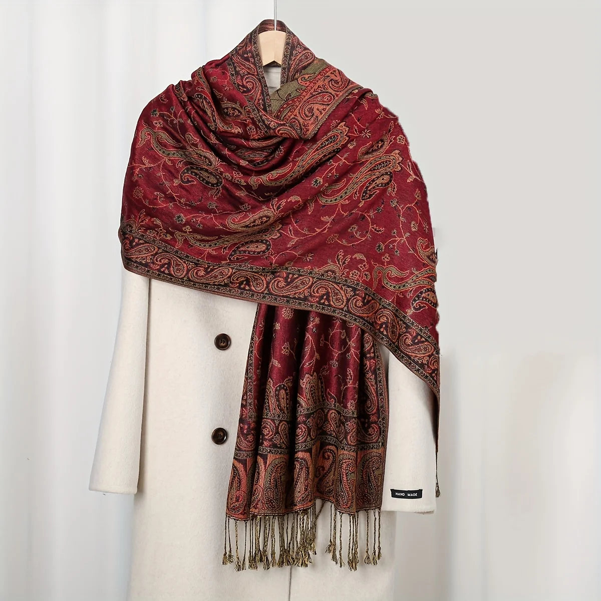 Classic Boho Paisley Jacquard Shawl Vintage Thin Soft Cozy Scarf Elegant Style Breathable Blanket Scarf With Tassel For Women