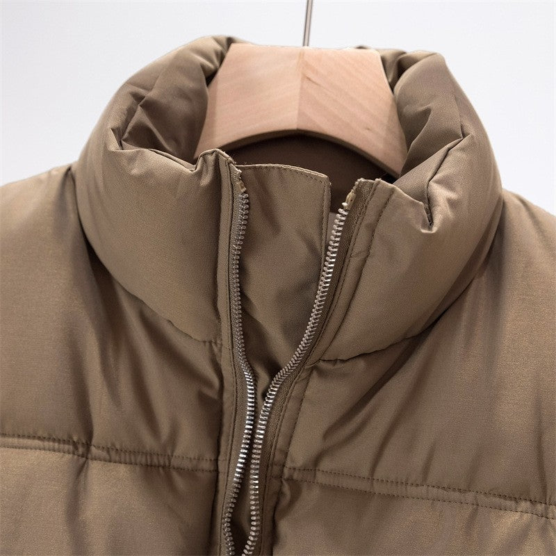 Solid Color Stand Collar Short Cotton Vest