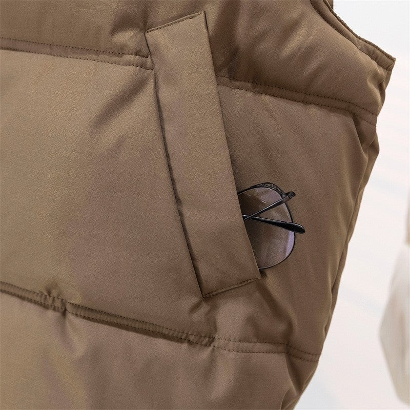 Solid Color Stand Collar Short Cotton Vest