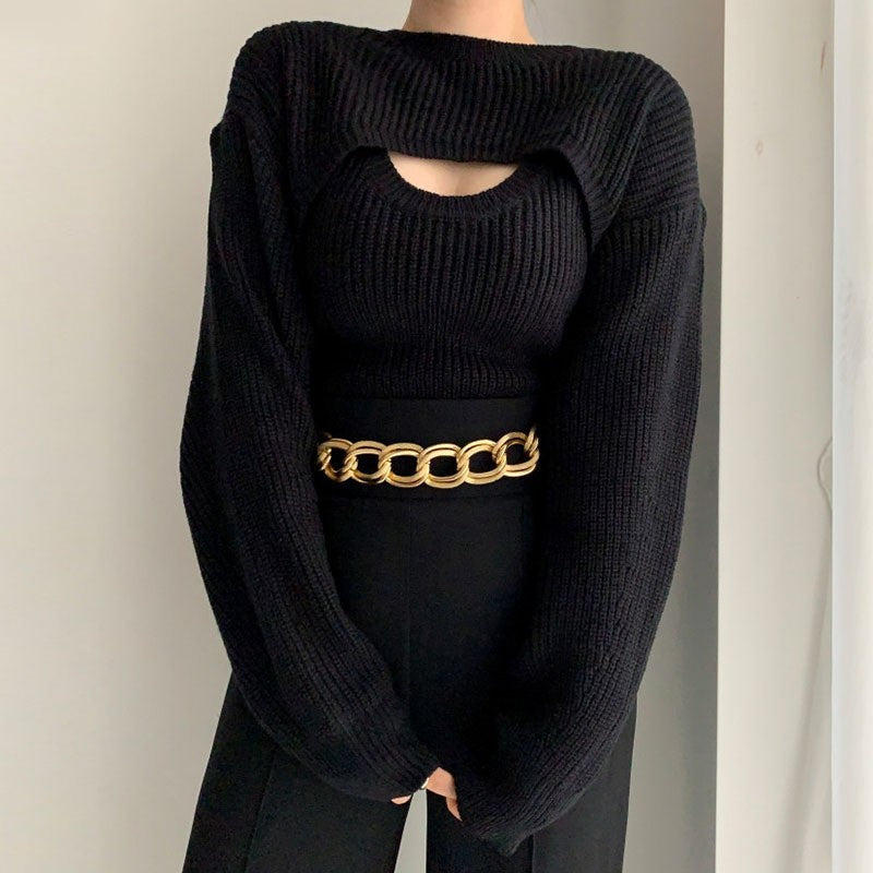 Knitted Vest And Short Cardigan Set For Elegant Style